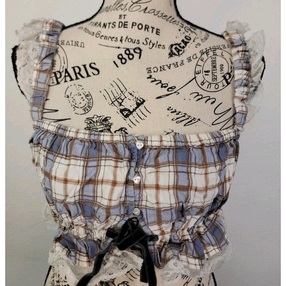 Out From Under Crop Top SZ M Smocked Cami Lace Trim Milkwife Coquette Cottage